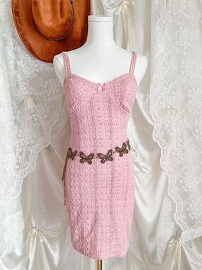 Y2K Pink Bodycon Dress Coquette Knit Mini Dress No Boundaries